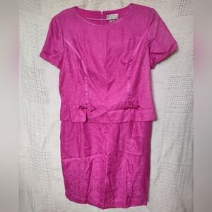 Adrianna Papell Vintage Silk Acetate Lined Short Sleeve Dress Barbie Pink Sz 16